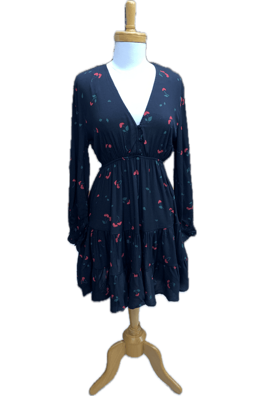 APRICOT Cherry Hearts V-Neck Button Dress