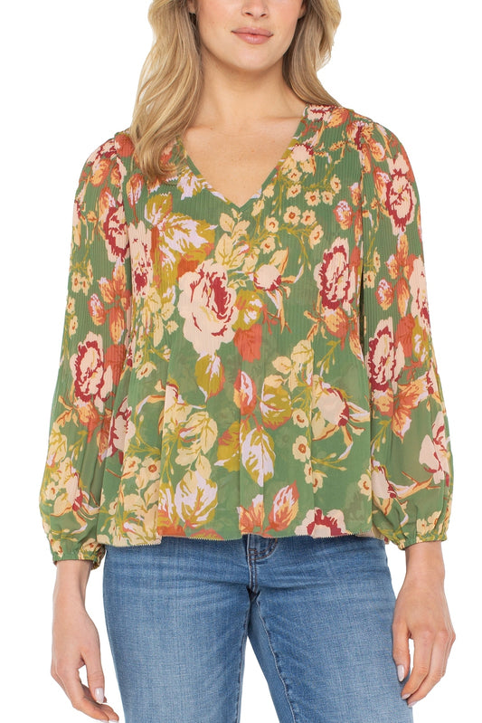 LIVERPOOL V-Neck L/S Pleated Top LM8B16HD4P56