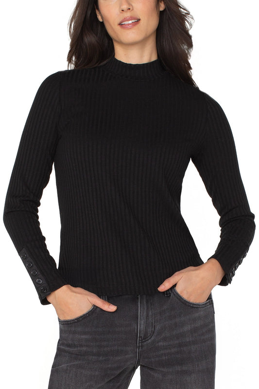 LIVERPOOL Mock Neck L/S w/Button Detail Top LM8J03K61