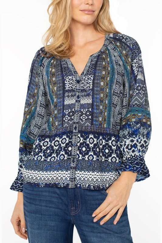LIVERPOOL ¾ Sleeve Button Front Woven Blouse LM8J08HE9P