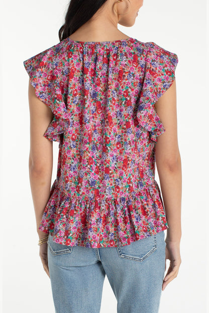 LIVERPOOL Flutter Sleeve Peplum Woven Top LM8K65PW3P43