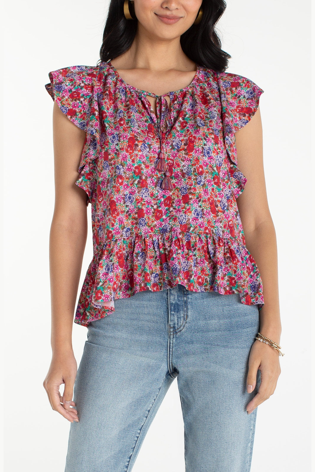LIVERPOOL Flutter Sleeve Peplum Woven Top LM8K65PW3P43