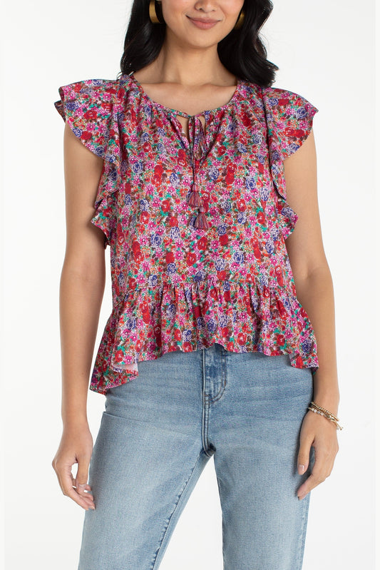 LIVERPOOL Flutter Sleeve Peplum Woven Top LM8K65PW3P43