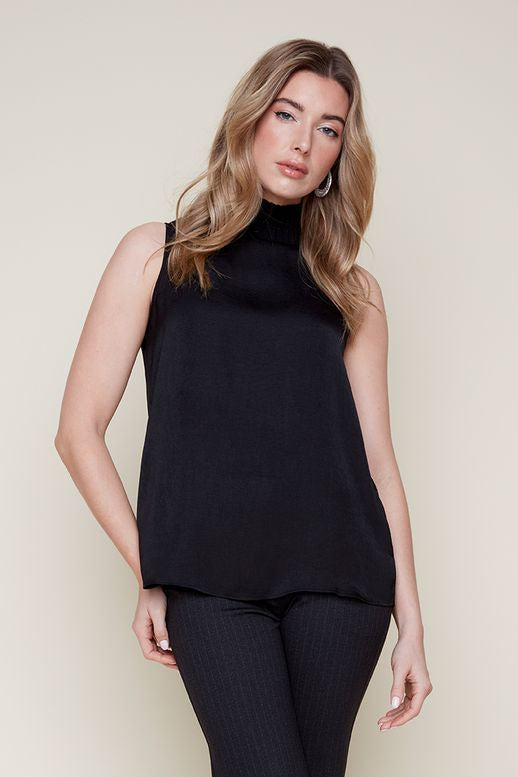 RENUAR Woven Sleeveless Mock Neck Blouse R5118