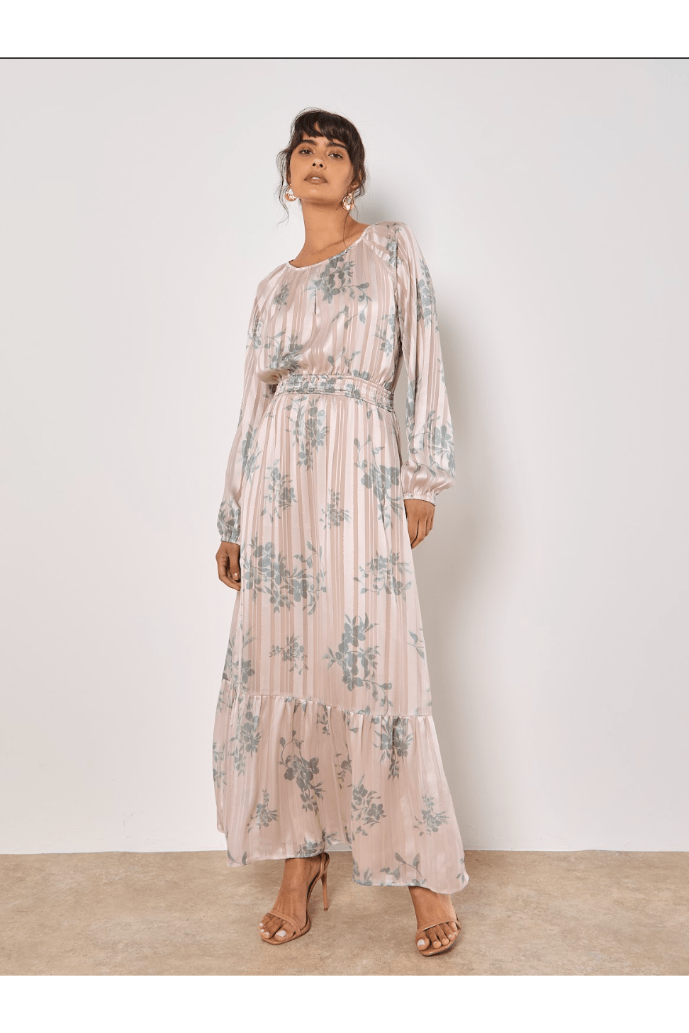 APRICOT Floral Lurex Chiffon Maxi Dress