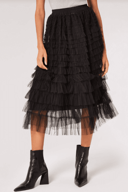 APRICOT Tulle Layered Midi Skirt