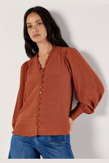 APRICOT Ruffle Neck Button Through Blouse 879522