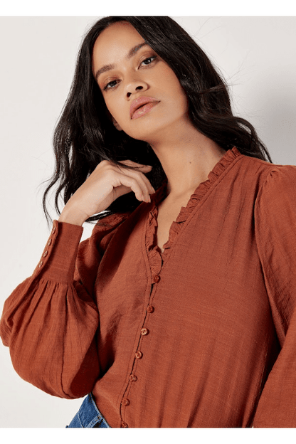 APRICOT Ruffle Neck Button Through Blouse 879522