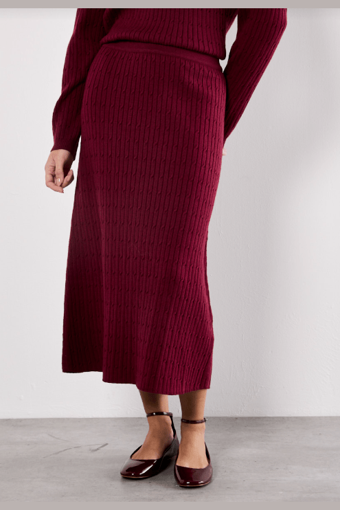 APRICOT Fine Gauge Cable Knit Midi Skirt X129980