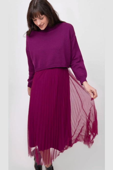 ME & GEE 35-232003 2 pce Pleated Dress w/slip & Mock Neck Sweater