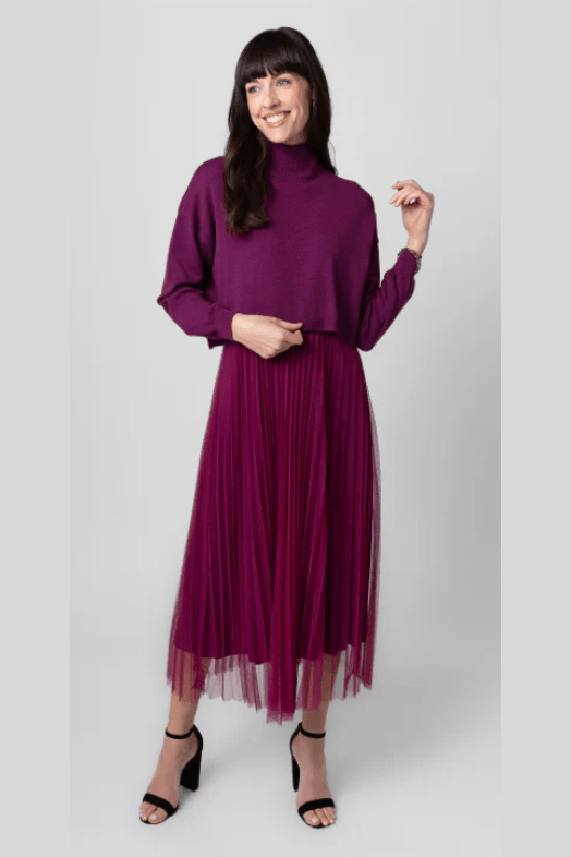 ME & GEE 35-232003 2 pce Pleated Dress w/slip & Mock Neck Sweater