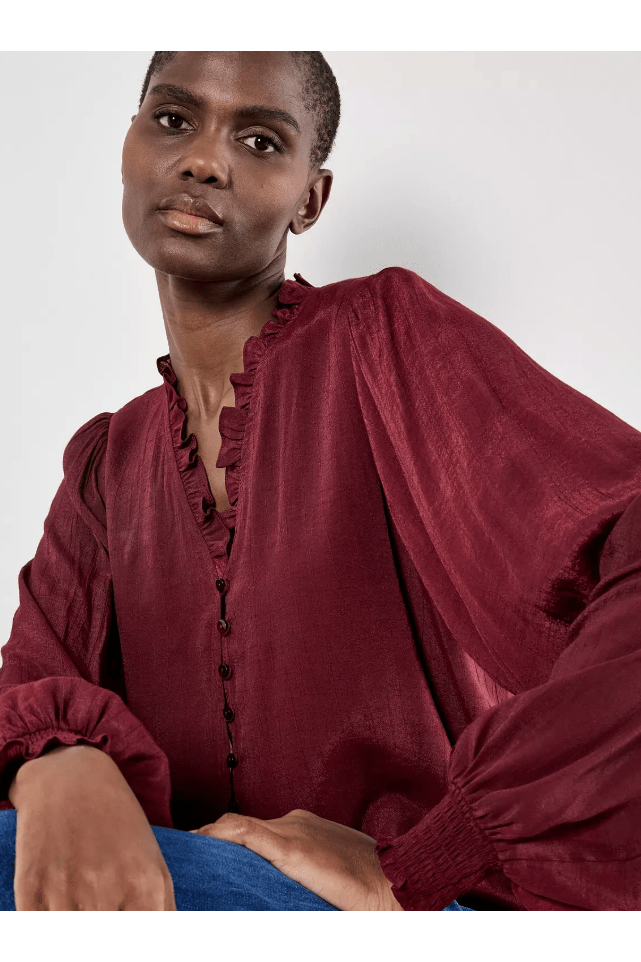 APRICOT Ruffle Smock Cuff Boho Blouse