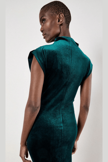 APRICOT Velvet Cowl Neck Ruched Dress