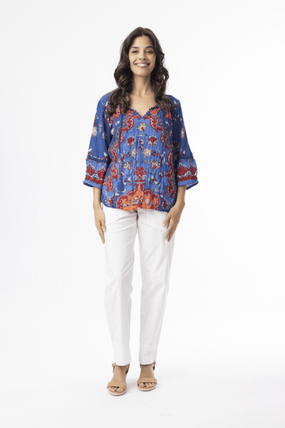 ORIENTIQUE Gathered Sleeve Boho Top 82227