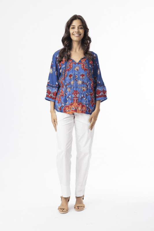 ORIENTIQUE Gathered Sleeve Boho Top 82227