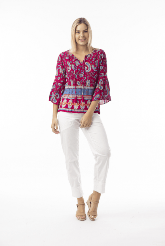 ORIENTIQUE Boho Shirred Shoulder Top 82228