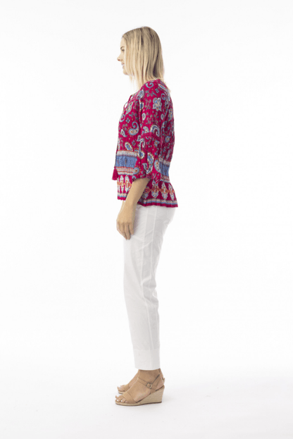 ORIENTIQUE Boho Shirred Shoulder Top 82228