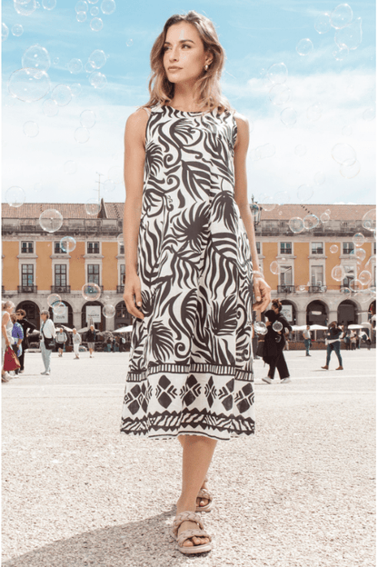 ORIENTIQUE Suriname Black Midi Dress 40175