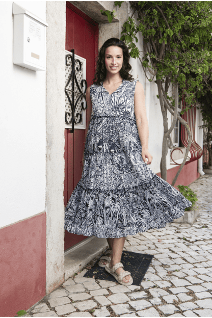ORIENTIQUE Aksharay Navy Boho Dress 40226
