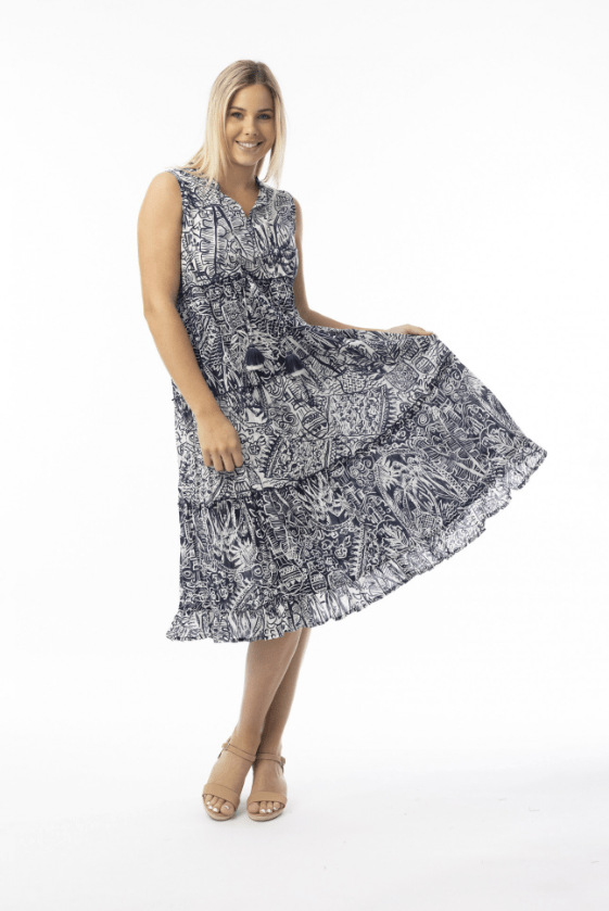 ORIENTIQUE Aksharay Navy Boho Dress 40226