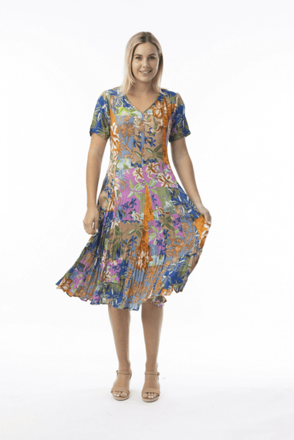 ORIENTIQUE Miramar Short Sleeve Godet Dress 81351