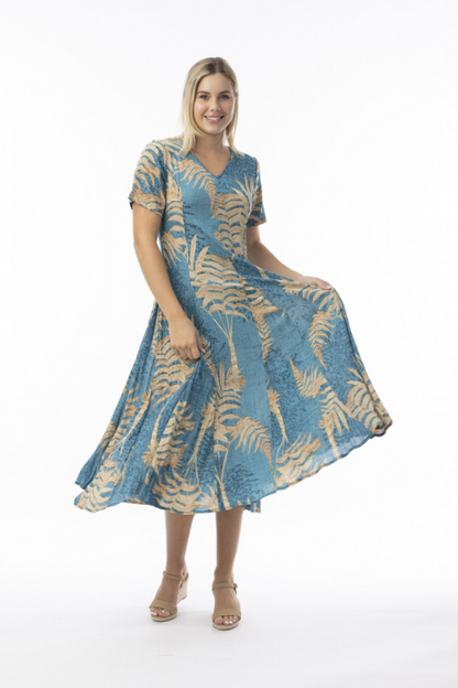 ORIENTIQUE Ponta Verde Short Sleeve Godet Dress 40203