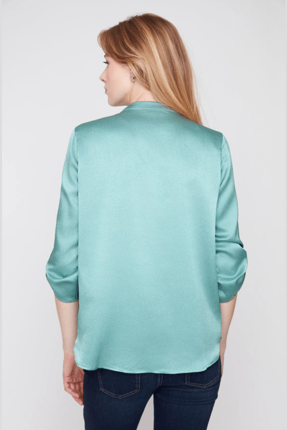 RENUAR Waffle Texture V-Neck Blouse with Tab Sleeves R5067-373