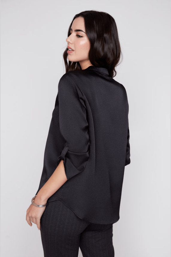 RENUAR Waffle Texture V-Neck Blouse with Tab Sleeves R5067-373