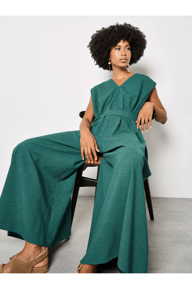 APRICOT Wide Leg V-Neck Belted Jumpsuit