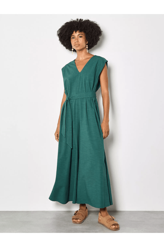 APRICOT Wide Leg V-Neck Belted Jumpsuit