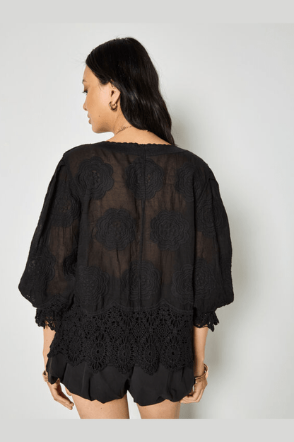 APRICOT Embroidered Daisies Lace Hem Top