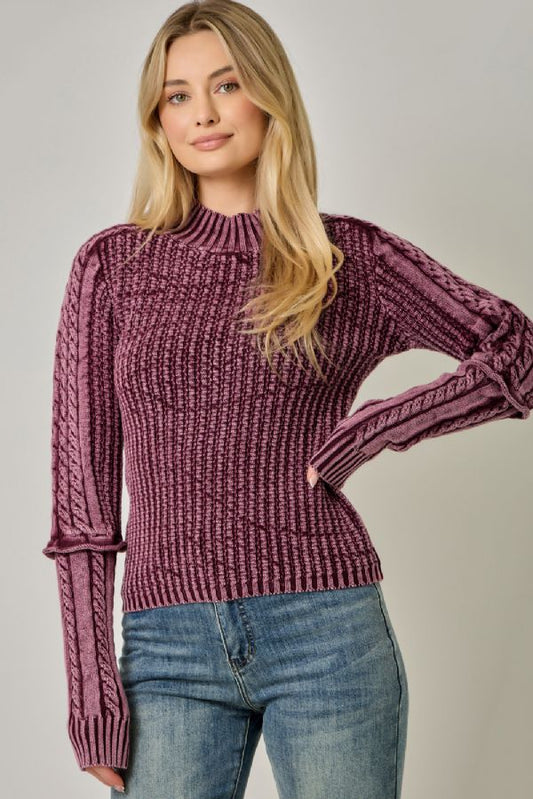 MYSTREE Cable Mock Neck Sweater 61577