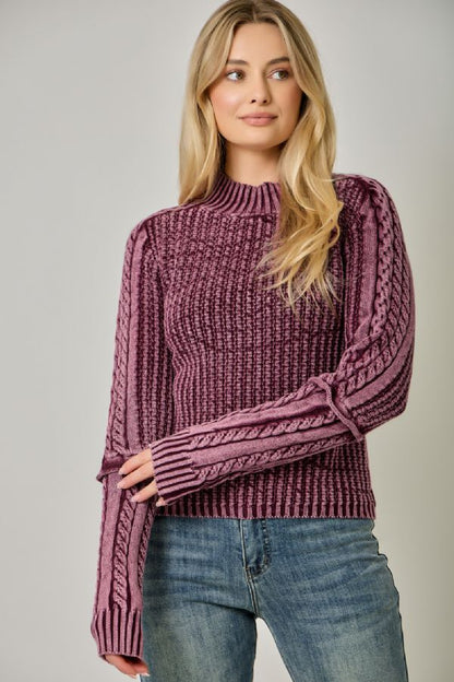 MYSTREE Cable Mock Neck Sweater 61577