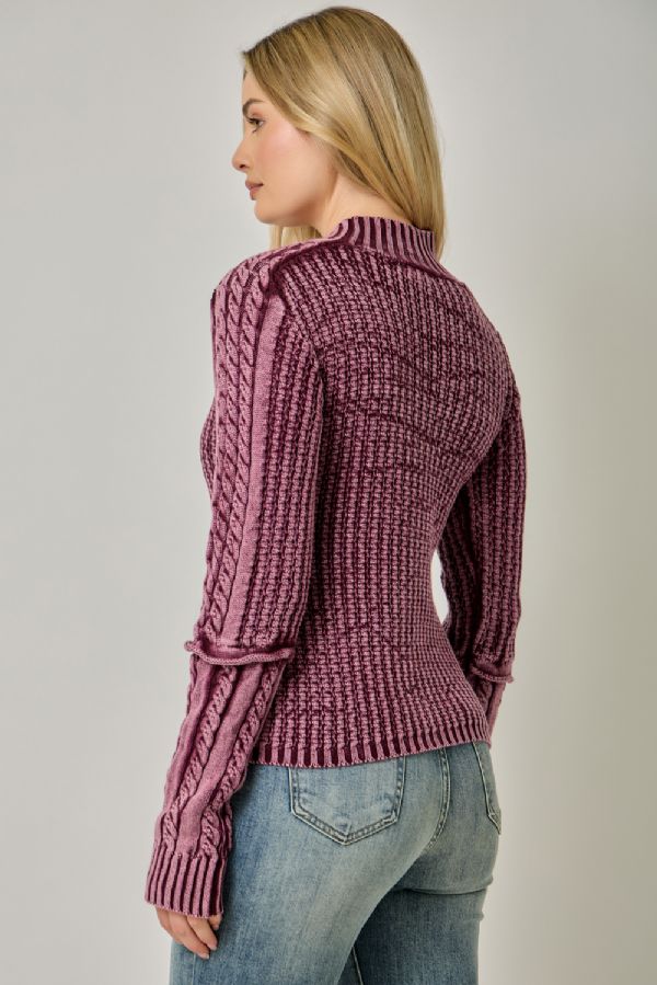 MYSTREE Cable Mock Neck Sweater 61577