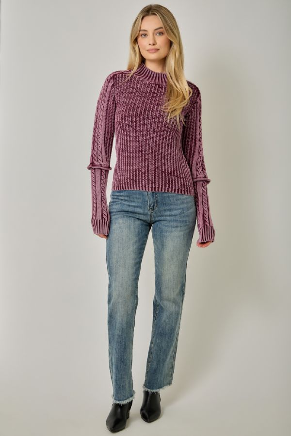 MYSTREE Cable Mock Neck Sweater 61577