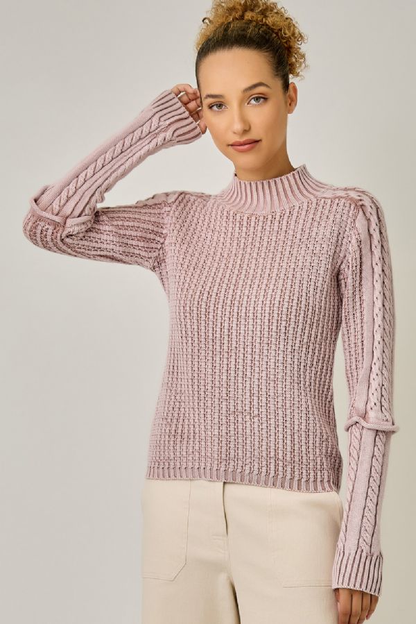MYSTREE Cable Mock Neck Sweater 61577