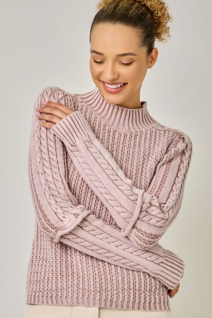 MYSTREE Cable Mock Neck Sweater 61577
