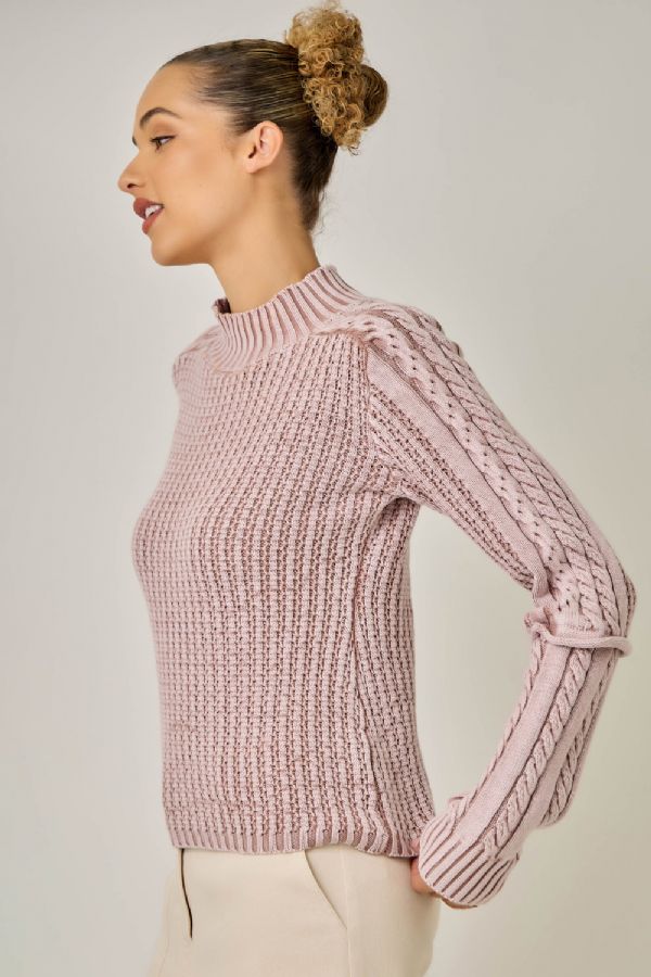 MYSTREE Cable Mock Neck Sweater 61577
