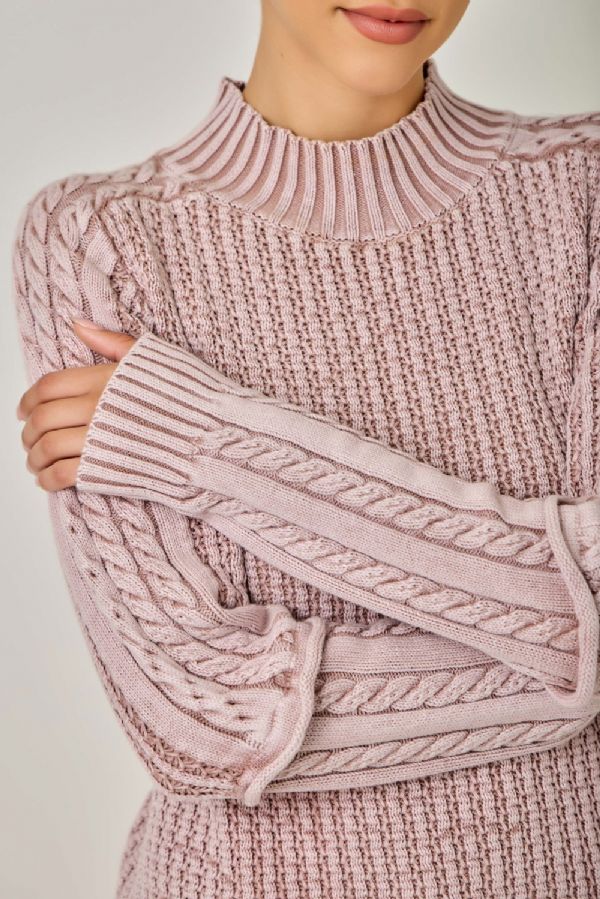 MYSTREE Cable Mock Neck Sweater 61577