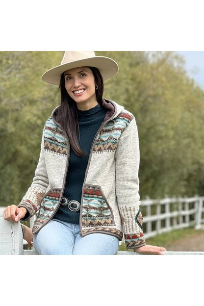 Lost Horizons Canada  Dakotah Hooded Wool Sweater with Western Pattern