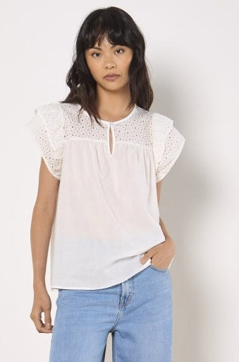APRICOT Broderie Yoke Cotton Mix Top