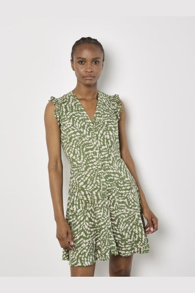 APRICOT Wavy Spot Button Ruffle Short Sleeve Dress 940628