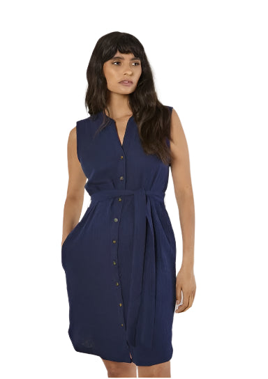 APRICOT Tetra Grandad Button Through Dress W/Tie 945999