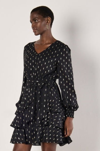 APRICOT FOIL SPOT LAYERED L/S DRESS