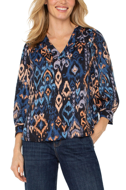 LIVERPOOL V-Neck 3/4 Slv Popover Blouse LM8B72H65P17