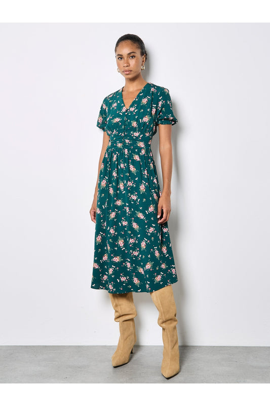 APRICOT Milkmaid Pleated Waist Midi Dress