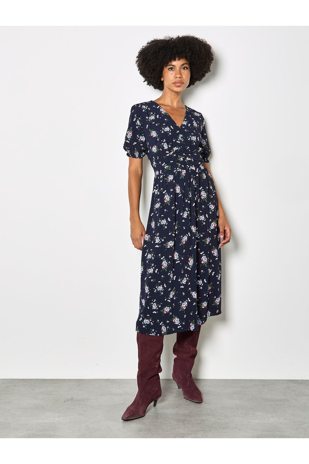 APRICOT Milkmaid Pleated Waist Midi Dress