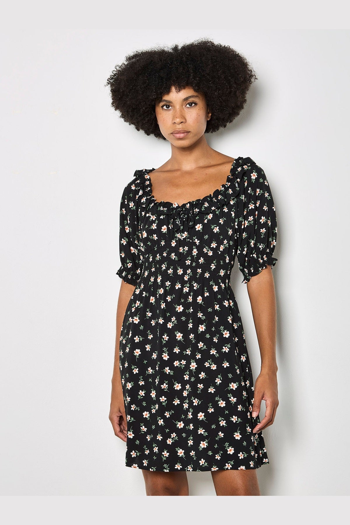 APRICOT Floral Milkmaid Frill Mini Dress