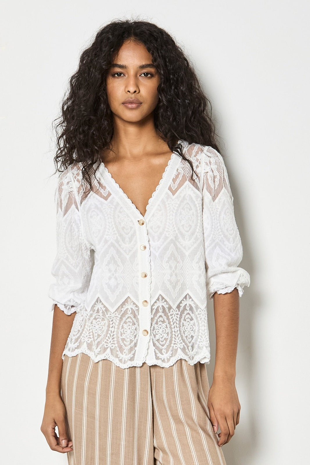 APRICOT Diamonds & Tiles Embroidered Top
