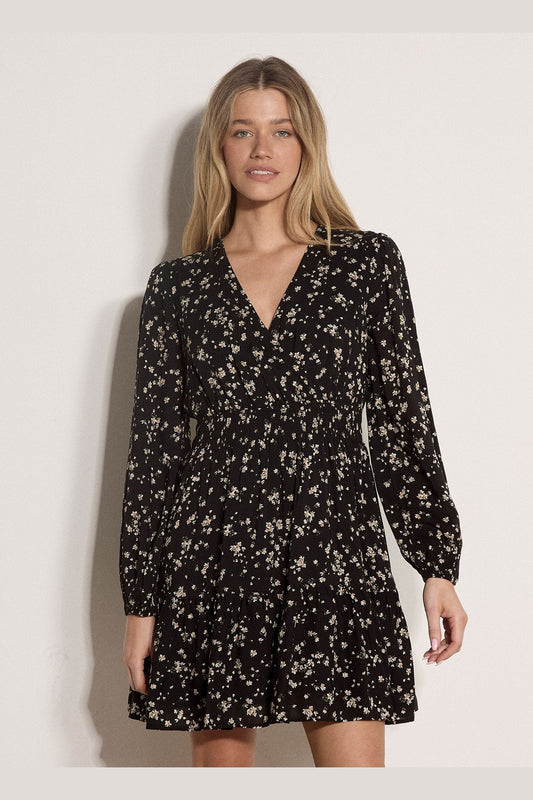 APRICOT Daisy Spray Wrap Tiered Dress
